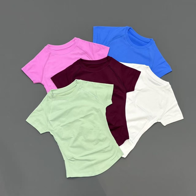 Summer Yoga Clothing - 반팔 심리스 요가탑 여성용 속건 통기성