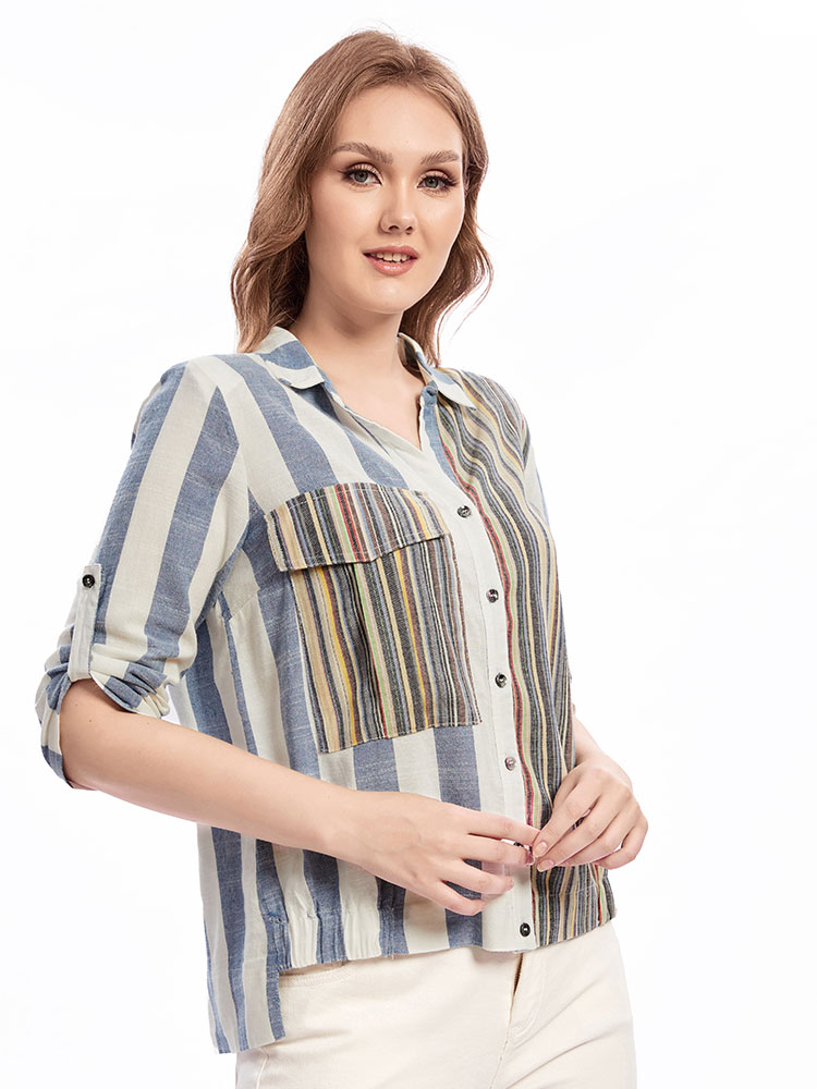 Summer Clothing Clearance - 플러스 사이즈 짠 옷깃 셔츠, 여성