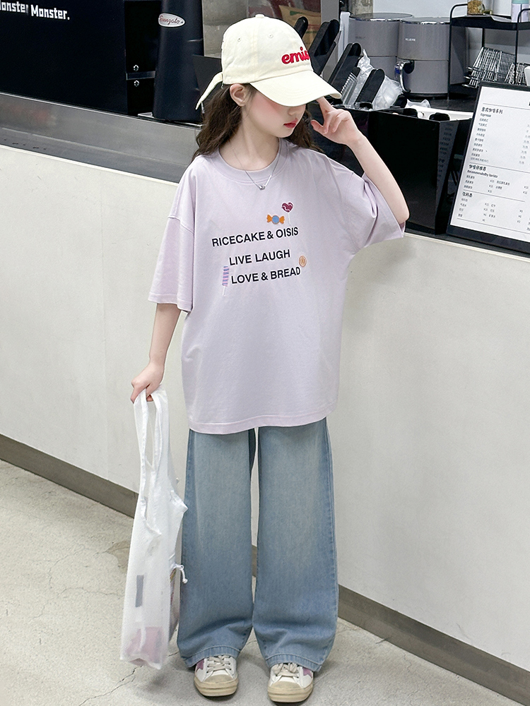 Summer Clothing Girls - 여아 여름 반팔 티셔츠 세트 캐주얼
