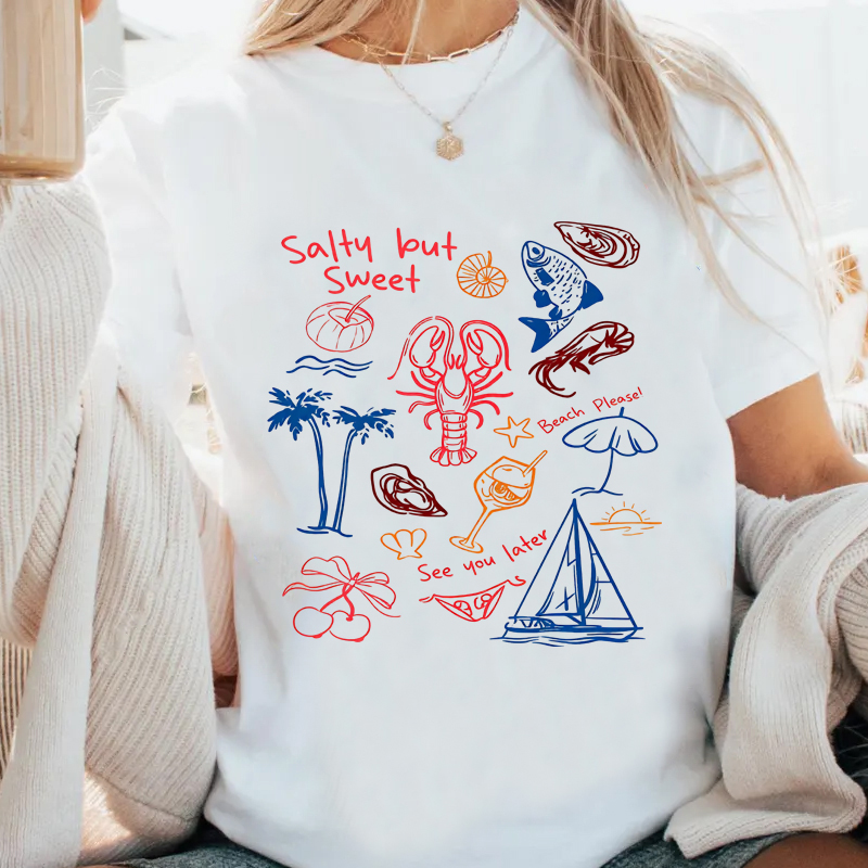 Summer Vibes Clothing Men - 새콤달콤한 티셔츠 남녀공용 레트로 여름 비치