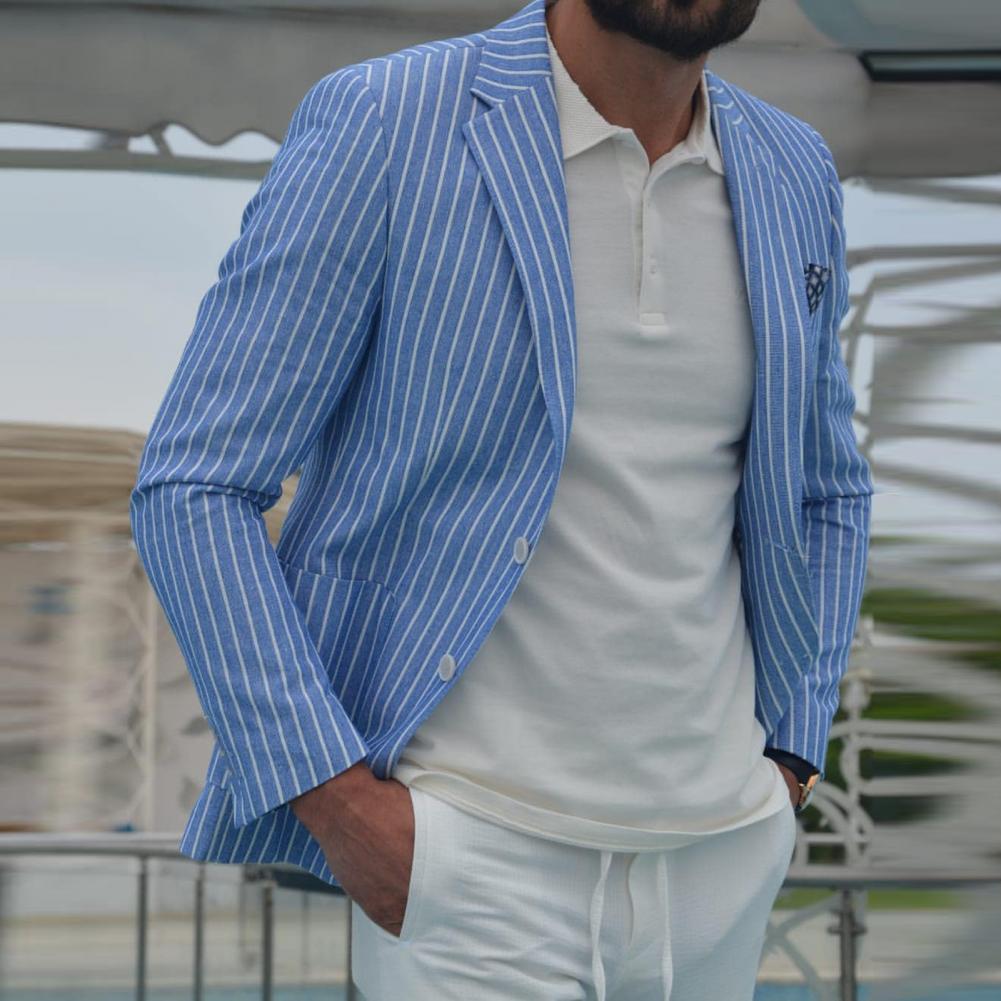 Summer Clothing Men Linen - 2024 스트라이프 프린트 정장 재킷 남성