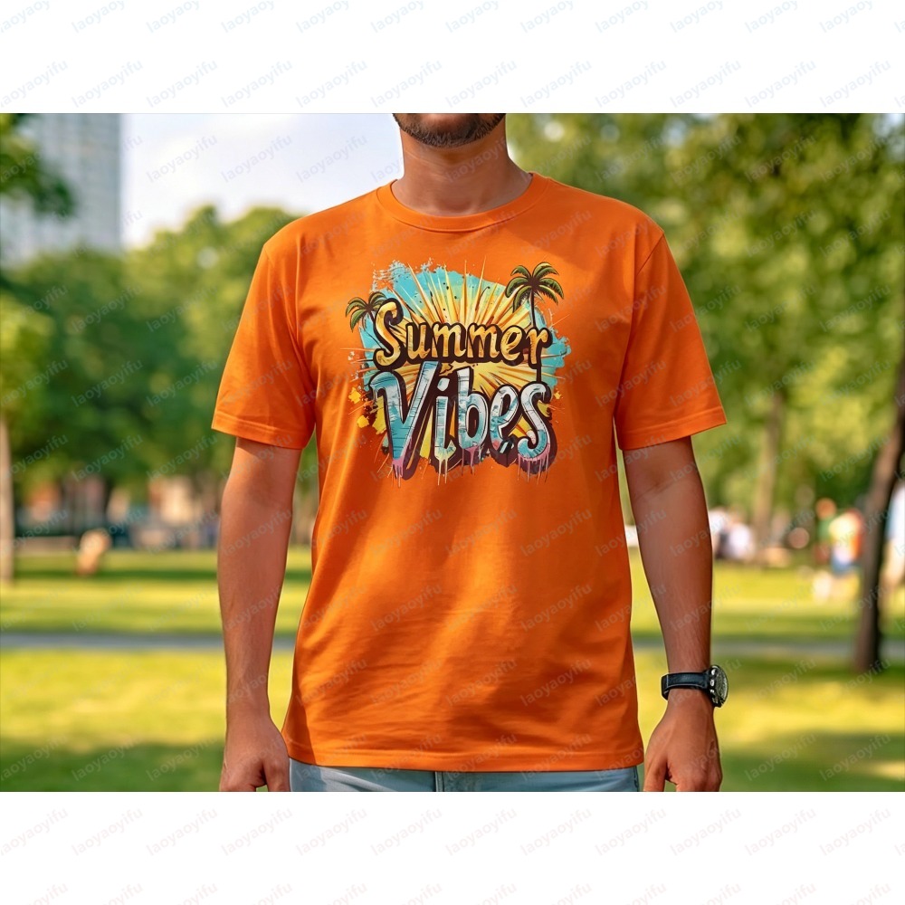Summer Vibes Clothing Men - 유니섹스 여름 바이브 티셔츠 다채로운 야자수
