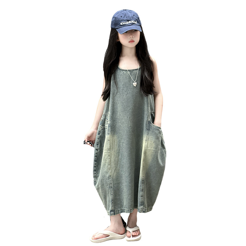 Summer Clothing Girls - 빈티지 블루 어린이 소녀 고품질 민소매