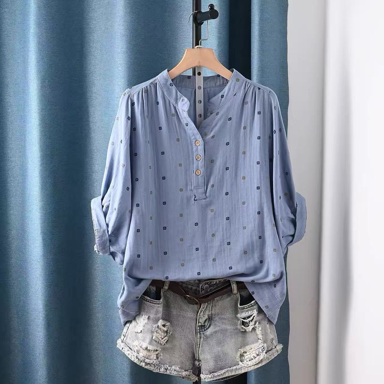 Summer Clothing Japan - 2026 여성 블라우스 일본산 면사 폴카
