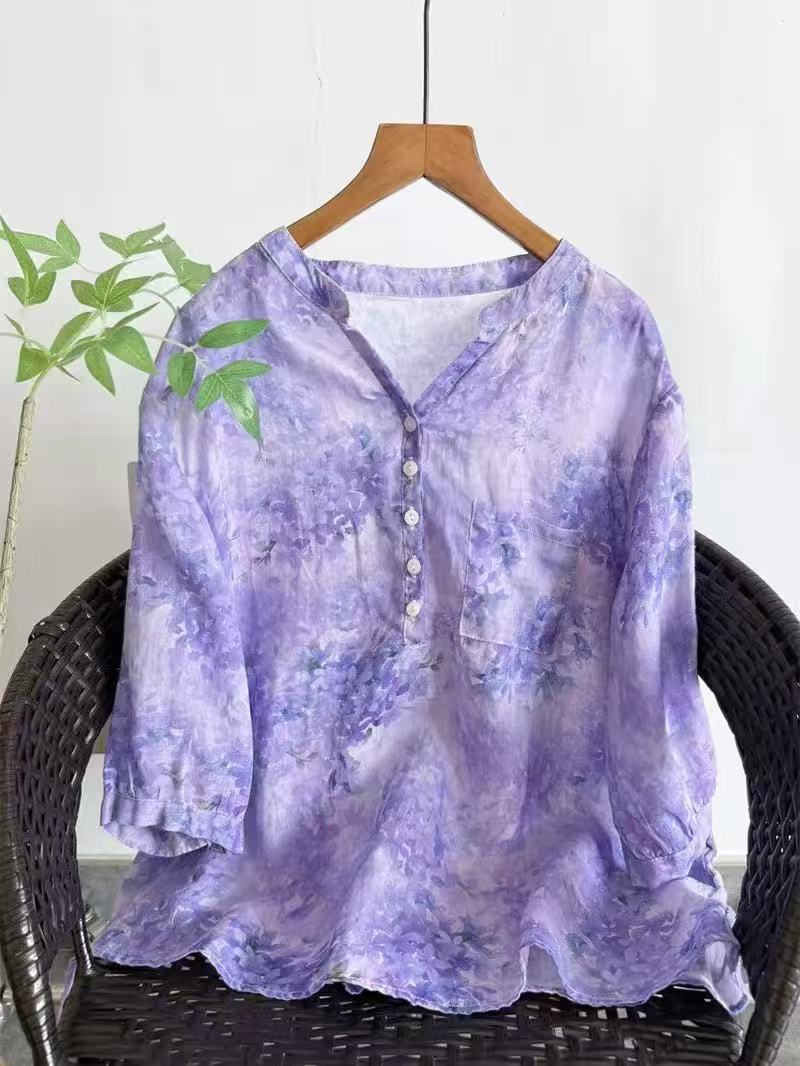 Summer Clothing Japan - 여성용 100% 라미 셔츠 여름 빈티지