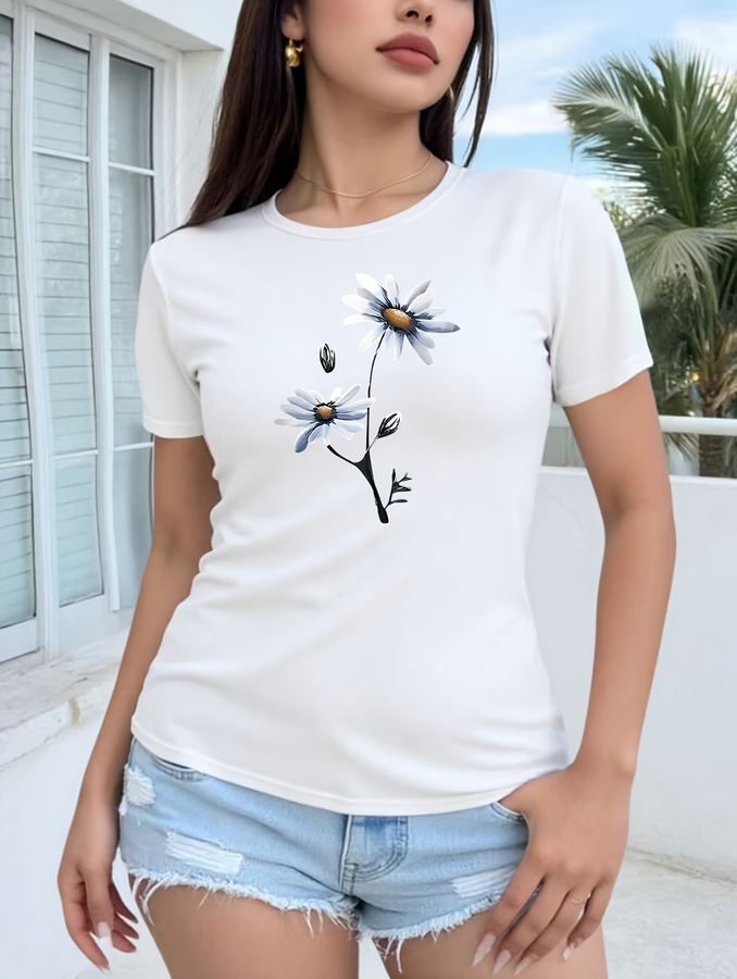 데이지 플라워 프린트 티셔츠 캐주얼 대형 화이트 데이지 - Summer 2025 Clothing Essentials 리뷰 및 가격