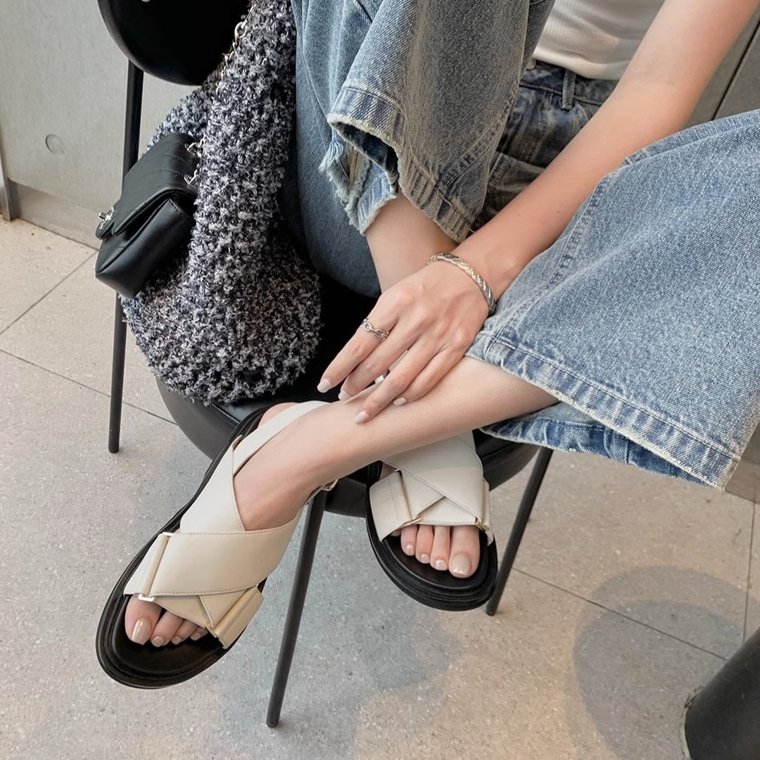 여름 여성 양가죽 크로스 스트랩 오픈토 캐주얼 플랫폼  - Summer Clothing Modest 리뷰 및 가격