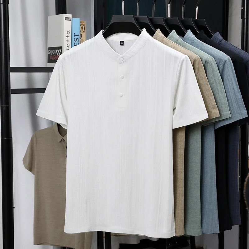 남성용 만다린 칼라 하프 플래킷 리넨 텍스처드 반팔 셔 - Summer Clothing Men Linen 리뷰 및 가격