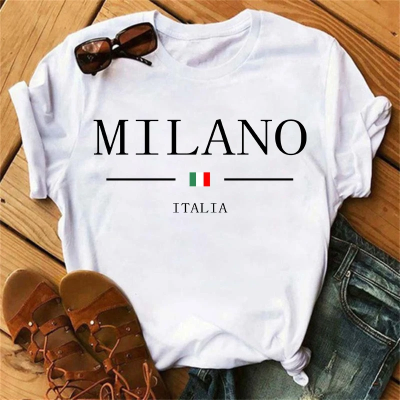 2023 브랜드 여성용 밀라노 문자 프린트 Y2k 티셔 - Summer Clothing Brands For Women 리뷰 및 가격