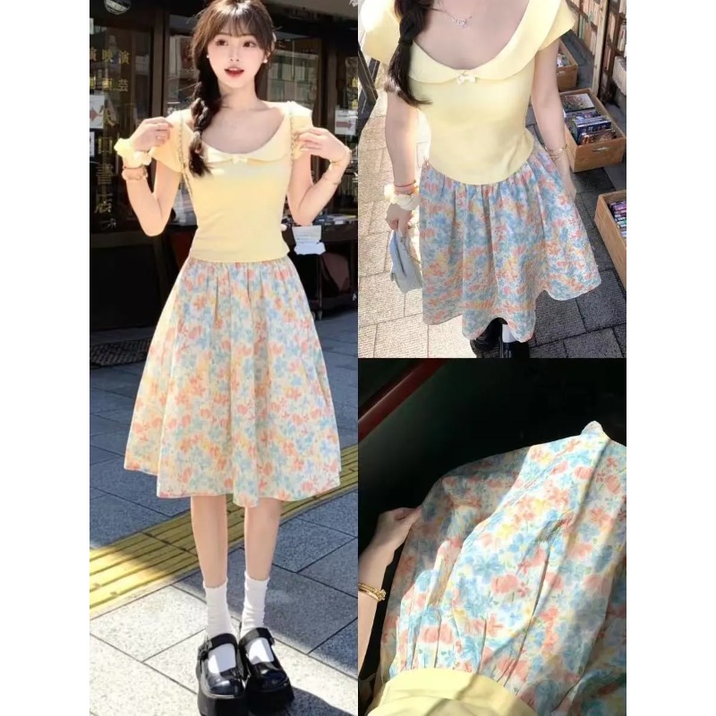 일본 한국 여성용 스위트 슬림 반팔 프린트 플로럴 스커 - Summer Clothing Japan 리뷰 및 가격