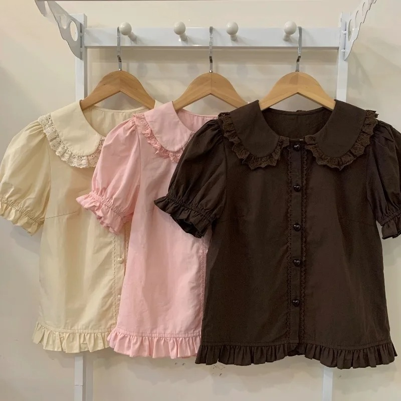 여름 일본 카와이 로리타 셔츠 여성 스위트 퍼프 반소매 - Summer Clothing Japan 리뷰 및 가격