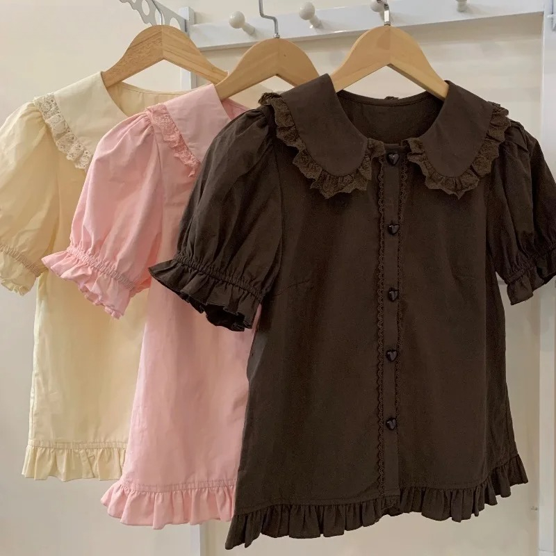 여름 일본 카와이 로리타 셔츠 여성 스위트 퍼프 반소매 - Summer Clothing Japan 리뷰 및 가격