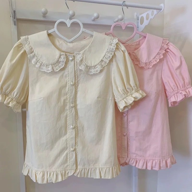 여름 일본 카와이 로리타 셔츠 여성 스위트 퍼프 반소매 - Summer Clothing Japan 리뷰 및 가격