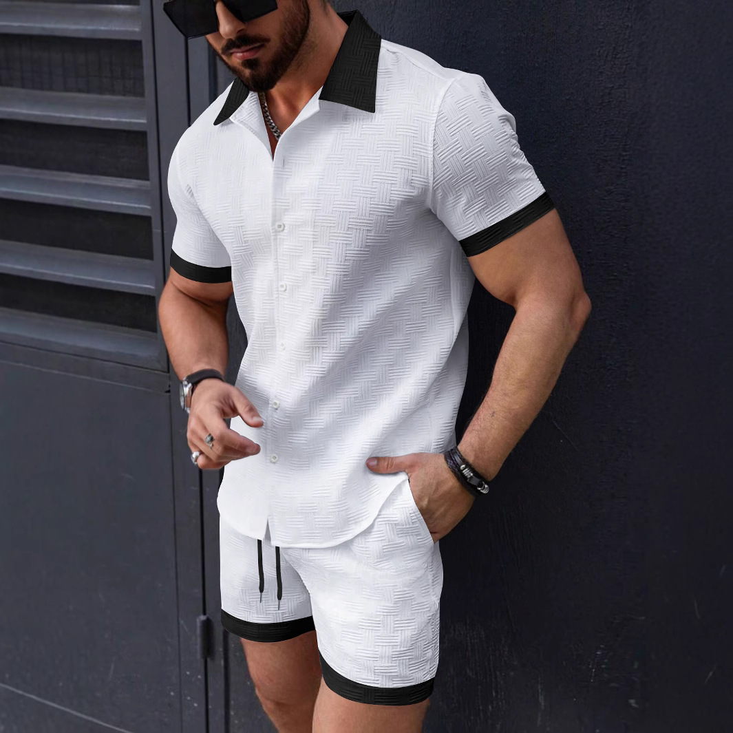 매칭 세트 트렌드 남성 정장 린넨 반팔 자카드 셔츠 및 - Summer Clothing Men Linen 리뷰 및 가격