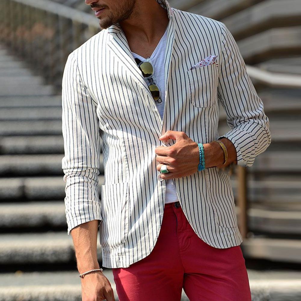 2024 스트라이프 프린트 정장 재킷 남성 옷깃 긴 소 - Summer Clothing Men Linen 리뷰 및 가격