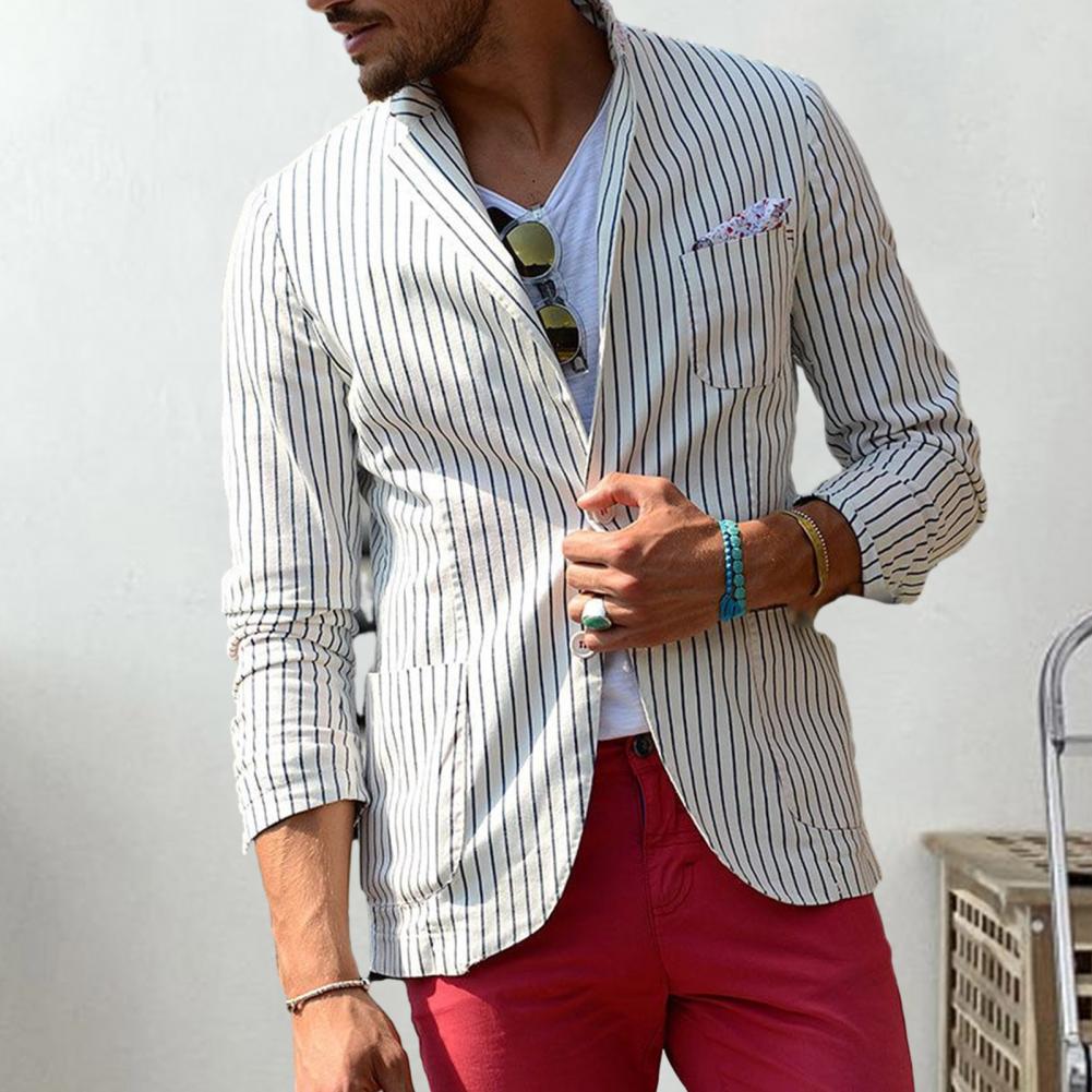 2024 스트라이프 프린트 정장 재킷 남성 옷깃 긴 소 - Summer Clothing Men Linen 리뷰 및 가격