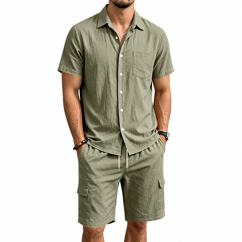 남성 여름 아메리칸 린넨 투피스 세트 반팔 셔츠 드로스 - Summer Clothing Men Linen 리뷰 및 가격