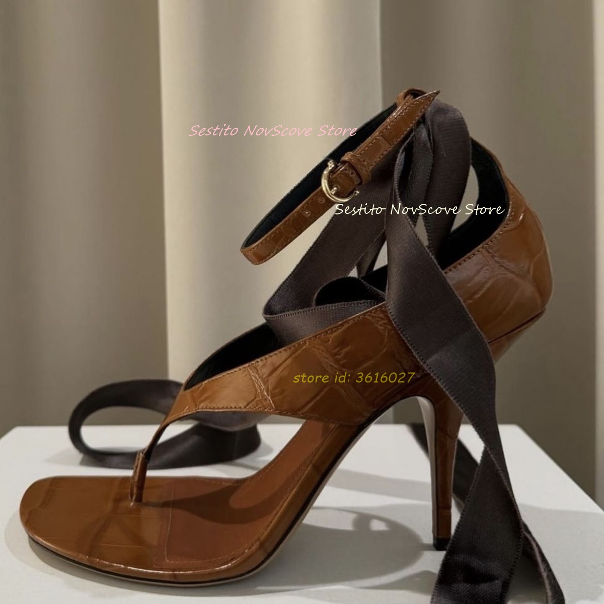 브라운 오픈토 레이스업 샌들 플립플롭 앵클 스트랩 버클 - Summer Clothing On Sale 리뷰 및 가격